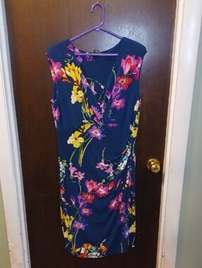 Lauren Ralph Lauren Navy Floral V-Neck Midi Dress Size 14W